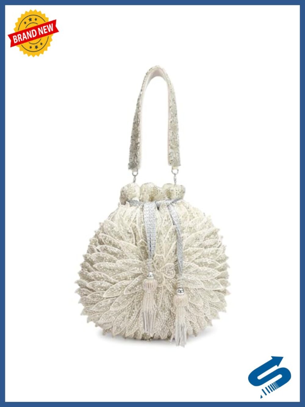 Handcrafted Beaded Potli Bag Drawstring Wristlet with Tassel Clutch